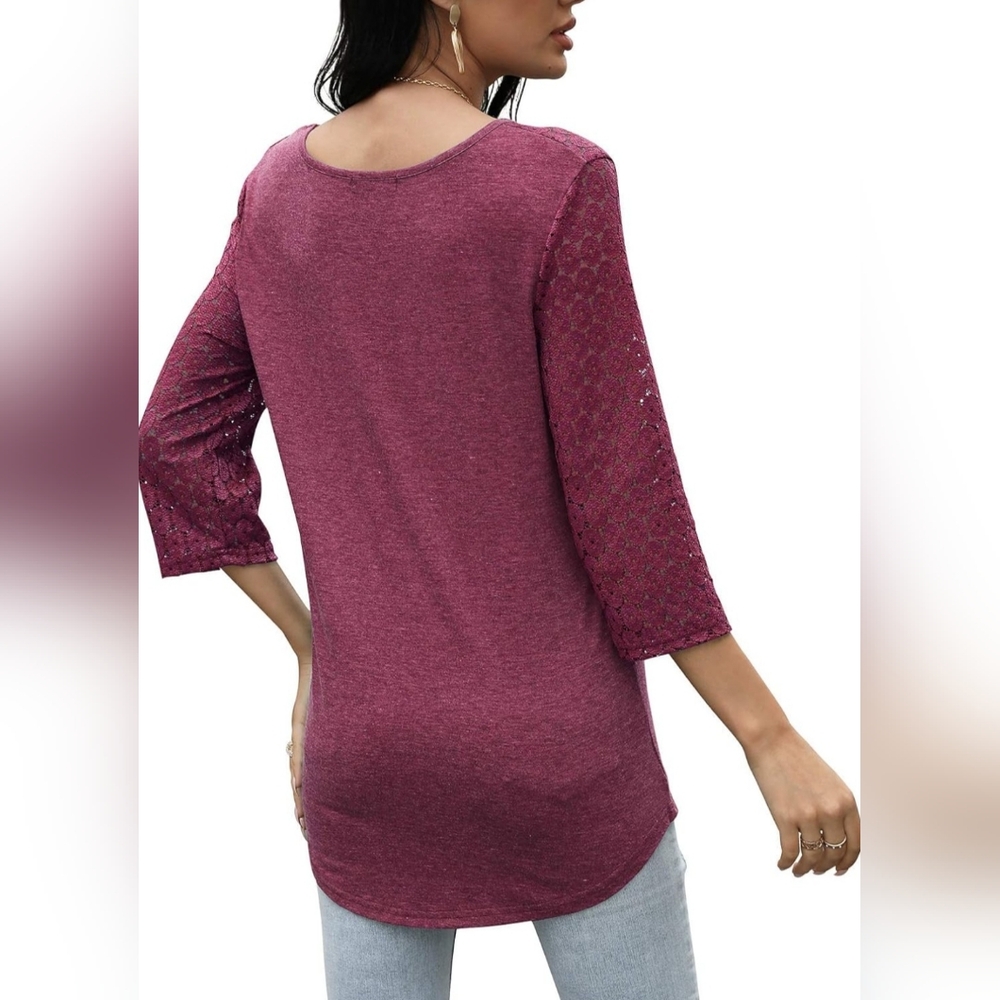 HOCOSIT Womens V-neck 3/4 Sleeve Lace - Picture 8 of 8